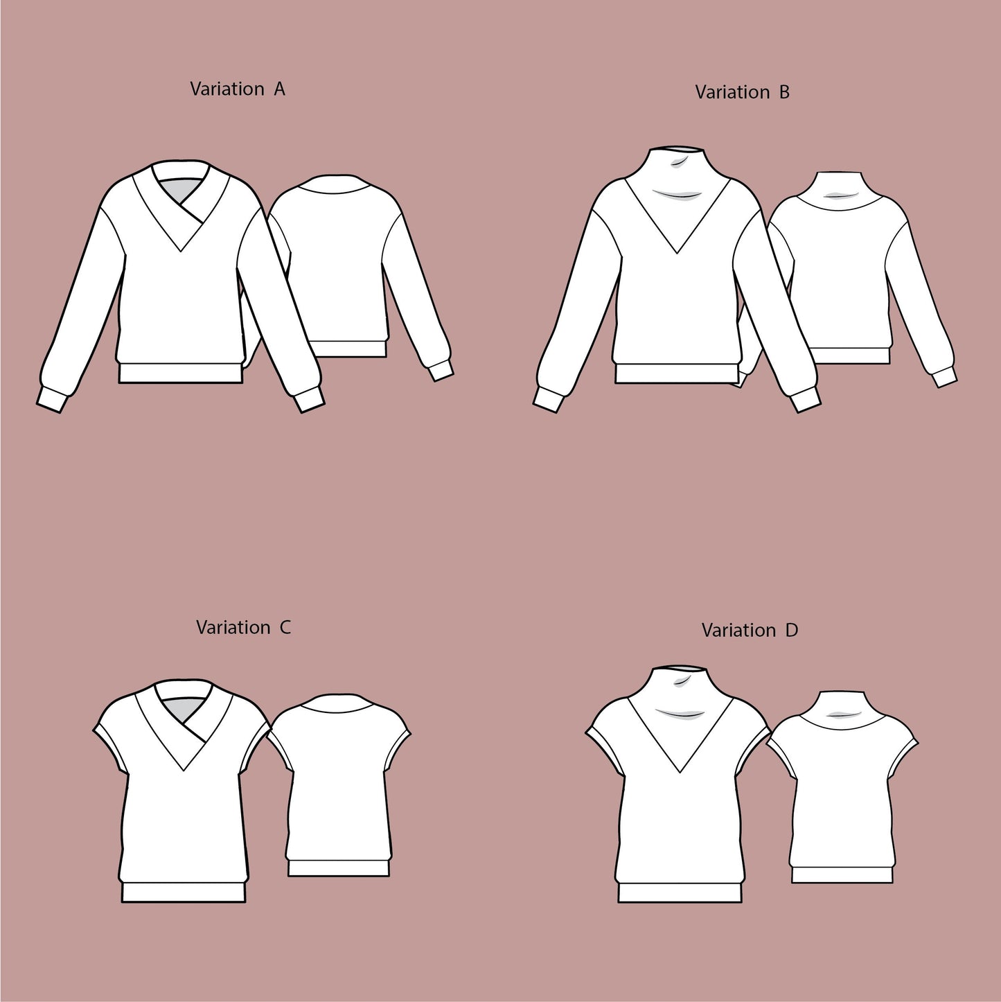 Sweatshirt sewing pattern / Digital pattern for Jumper/ V-neck top/ Longsleeve/Vest - Lia