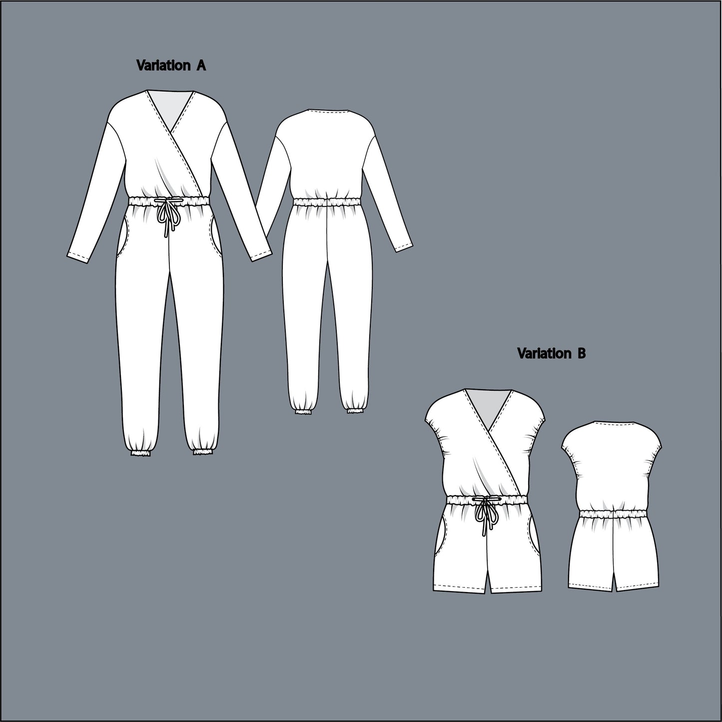 Jumpsuit sewing pattern, Romper sewing pattern, digital PDF sewing pattern for knitted fabric - Carlotta