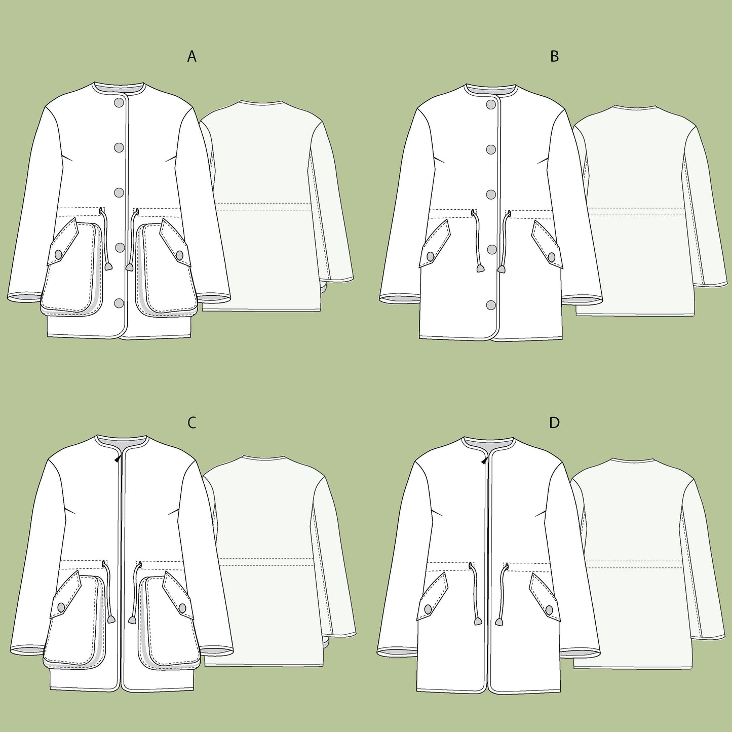 Jacket sewing pattern, Quilt coat digital pattern, coat PDF sewing pattern - REEM