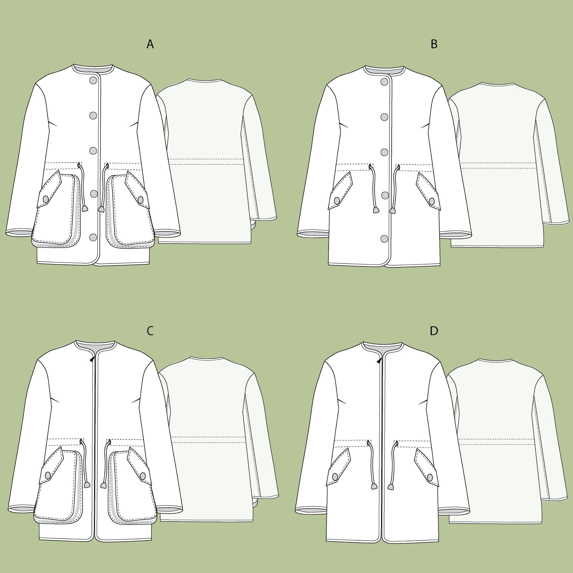Jacket sewing pattern, Quilt coat digital pattern, coat PDF sewing pattern - REEM